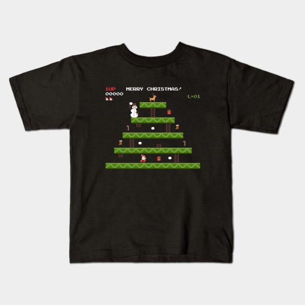 merry christmas retro pixel video game Kids T-Shirt by walterorlandi